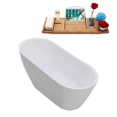  N3680 59'' Modern Round Soaking Freestanding Bathtub, White Exterior, White Interior, Black Internal Drain, with Bamboo Tray