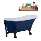  N368 63'' Vintage Oval Soaking Clawfoot Tub, Dark Blue Exterior, White Interior, Oil Rubbed Bronze Clawfoot, Black External Drain, w/ Tray