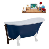  N368 63'' Vintage Oval Soaking Clawfoot Tub, Dark Blue Exterior, White Interior, White Clawfoot, Oil Rubbed Bronze External Drain, w/ Tray