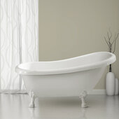  N480 61'' Vintage Oval Soaking Clawfoot Bathtub, White Exterior, White Interior, White Clawfoot, Gold Drain, with Bamboo Tray