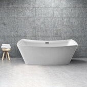  N540 62'' Modern Rectangle Soaking Freestanding Bathtub, White Exterior, White Interior, Black Internal Drain, with Bamboo Tray