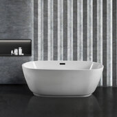  N560 59'' Modern Oval Soaking Freestanding Bathtub, White Exterior, White Interior, Black Internal Drain, with Bamboo Tray