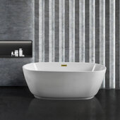 N560 59'' Modern Oval Soaking Freestanding Bathtub, White Exterior, White Interior, Gold Internal Drain, with Bamboo Tray