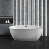  N560 59'' Modern Oval Soaking Freestanding Bathtub, White Exterior, White Interior, Oil Rubbed Bronze Drain, with Bamboo Tray