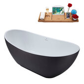  N592 62'' Modern Oval Soaking Freestanding Bathtub, Grey Exterior, White Interior, Black Internal Drain, with Bamboo Tray