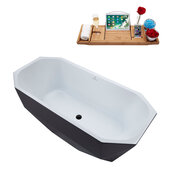  N632 63'' Modern Octagon Soaking Freestanding Bathtub, Grey Exterior, White Interior, Black Internal Drain, with Bamboo Tray