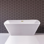  N680 59'' Modern Rectangle Soaking Freestanding Bathtub, White Exterior, White Interior, Gold Internal Drain, with Bamboo Tray