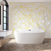 N780 59'' Modern Oval Soaking Freestanding Bathtub, White Exterior, White Interior, Black Internal Drain, with Bamboo Tray