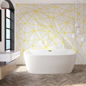  N780 59'' Modern Oval Soaking Freestanding Bathtub, White Exterior, White Interior, Gold Internal Drain, with Bamboo Tray
