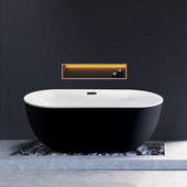  N801 59'' Modern Oval Soaking Freestanding Bathtub, Black Exterior, White Interior, Black Internal Drain, with Bamboo Tray