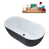  N813 59'' Modern Oval Soaking Freestanding Bathtub, Grey Exterior, White Interior, Oil Rubbed Bronze Internal Drain, with Bamboo Tray