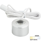  Round Mini Series 1-3/16'' Diameter Brushed Aluminum Puck Light with Frosted, Light Diffusing Lens, Soft White 3000K, 1-3/16'' Diameter x 7/8'' H