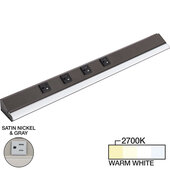  RM Series 24-1/2'' Length 1200 Lumen Remote Power Lighted Power Strip, Satin Nickel Finish, Grey Receptacles, 2700K Warm White