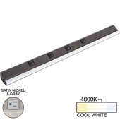  RM Series 30-1/2'' Length 1500 Lumen Remote Power Lighted Power Strip, Satin Nickel Finish, Grey Receptacles, 4000K Cool White