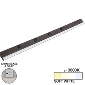  RM Series 36-1/2'' Length 1800 Lumen Remote Power Lighted Power Strip, Satin Nickel Finish, Grey Receptacles, 3000K Soft White