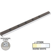  RM Series 42-1/2'' Length 2100 Lumen Remote Power Lighted Power Strip, Satin Nickel Finish, Grey Receptacles, 2700K Warm White