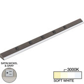  RM Series 42-1/2'' Length 2100 Lumen Remote Power Lighted Power Strip, Satin Nickel Finish, Grey Receptacles, 3000K Soft White