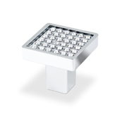  Crystal Collection Small Square Knob with Round Swarovski Crystal in Bright Chrome, 1''W x 7/8''D x 1''H