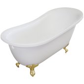  Single Slipper 67'' White Acrylic Clawfoot Tub with Gold Feet, 66-1/2'' W x 30'' D x 32'' H