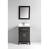  24'' W Single Sink Bathroom Vanity Set with Super White Engineered Marble Vanity Top, Soft Closing Doors and Drawer, Sink and Mirror