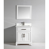  30'' Single Sink Bathroom Vanity Set With Super White Phoenix Stone Vanity Top, Sink and Mirror, White 