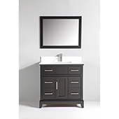  36'' W Single Sink Bathroom Vanity Set with Super White Engineered Marble Vanity Top, Soft Closing Doors and Drawer, Sink and Mirror