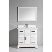  36'' W Single Sink Bathroom Vanity Set with Super White Engineered Marble Vanity Top, Soft Closing Doors and Drawer, Sink and Mirror