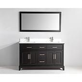  60'' Double Sink Bathroom Vanity Set With Super White Phoenix Stone Vanity Top, Sinks (2) and Mirrors, Espresso 