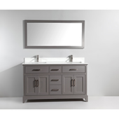  60'' W Single Sink Bathroom Vanity Set with Super White Engineered Marble Vanity Top, Soft Closing Doors and Drawer, Sink and Mirror