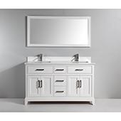  60'' Double Sink Bathroom Vanity Set With Super White Phoenix Stone Vanity Top, Sinks (2) and Mirrors, White