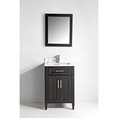  24'' Single Sink Bathroom Vanity Set With Carrara Marble Vanity Top, Sink and Mirror, Espresso  