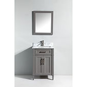  24'' Single Sink Bathroom Vanity Set With Carrara Marble Vanity Top, Sink and Mirror, Gray 