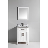  24'' Single Sink Bathroom Vanity Set With Carrara Marble Vanity Top, Sink and Mirror, White 
