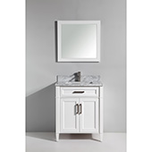  30'' Single Sink Bathroom Vanity Set With Carrara Marble Vanity Top, Sink and Mirror, White 