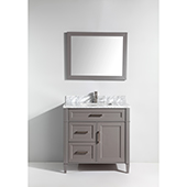  36'' Single Sink Bathroom Vanity Set With Carrara Marble Vanity Top, Sink and Mirror, Gray