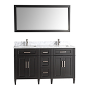  60'' Double Sink Bathroom Vanity Set With Carrara Marble Vanity Top, Sinks (2) and Mirrors, Espresso 