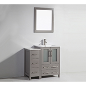  36'' Single Sink Bathroom Vanity Set With Ceramic Vanity Top, Sink and Mirror, Gray
