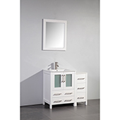  36'' Single Sink Bathroom Vanity Set With Ceramic Vanity Top, Sink and Mirror, White