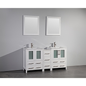  60'' Double Sink Bathroom Vanity Set With Ceramic Vanity Top, Sinks (2) and Mirrors (2), White