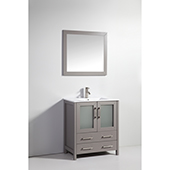  30'' Single Sink Bathroom Vanity Set With Ceramic Vanity Top, Sink and Mirror, Gray