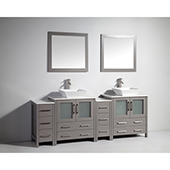  84'' Double Sink Bathroom Vanity Set With Ceramic Vanity Top, Sinks (2) and Mirrors (2), Gray