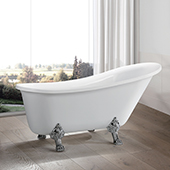  Freestanding 69'' Acrylic Clawfoot Bathtub, Single Slipper with Polished Chrome Pop-Up Drain and Adjustable Leveling Legs, White, 68-7/8'' W x 29-7/8'' D x 29-1/2'' H
