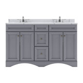 Talisa 60'' Double Sink Bathroom Vanity in Grey with Calacatta Quartz Top and Round Sink , 60''W x 23''D x 36''H