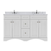  Talisa 60'' Double Sink Bathroom Vanity in White with Calacatta Quartz Top and Round Sink , 60''W x 23''D x 36''H