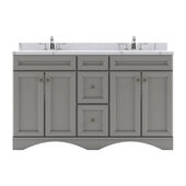  Talisa 60'' Double Sink Bathroom Vanity in Grey with Calacatta Quartz Top and Square Sink , 60''W x 23''D x 36''H