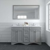  Talisa 60'' Double Sink Bathroom Vanity in Grey with Calacatta Quartz Top and Square Sink with Polished Chrome Faucet and Mirror, 60''W x 23''D x 36''H