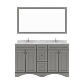  Talisa 60'' Double Bathroom Vanity in Gray with Cultured Marble Quartz Top and (2x) Square Sinks with (2x) Polished Chrome Faucets with Matching Mirror, 60'' W x 22'' D x 36-11/16'' H