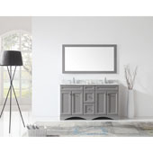  Talisa 60'' Double Sink Bathroom Vanity in Grey with Italian Carrara White Marble Top and Square Sink with Mirror, 60''W x 23''D x 36''H