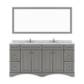  Talisa 72'' Double Bathroom Vanity in Gray with Cultured Marble Quartz Top and (2x) Round Sinks with (2x) Polished Chrome Faucets with Matching Mirror, 72'' W x 22'' D x 36-11/16'' H