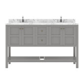  Winterfell 60'' Double Bathroom Vanity Set in Gray, Calacatta Quartz Top with Round Sinks